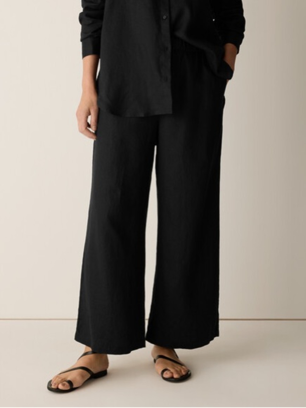 Eileen Fisher Black Linen Wide Leg Pants